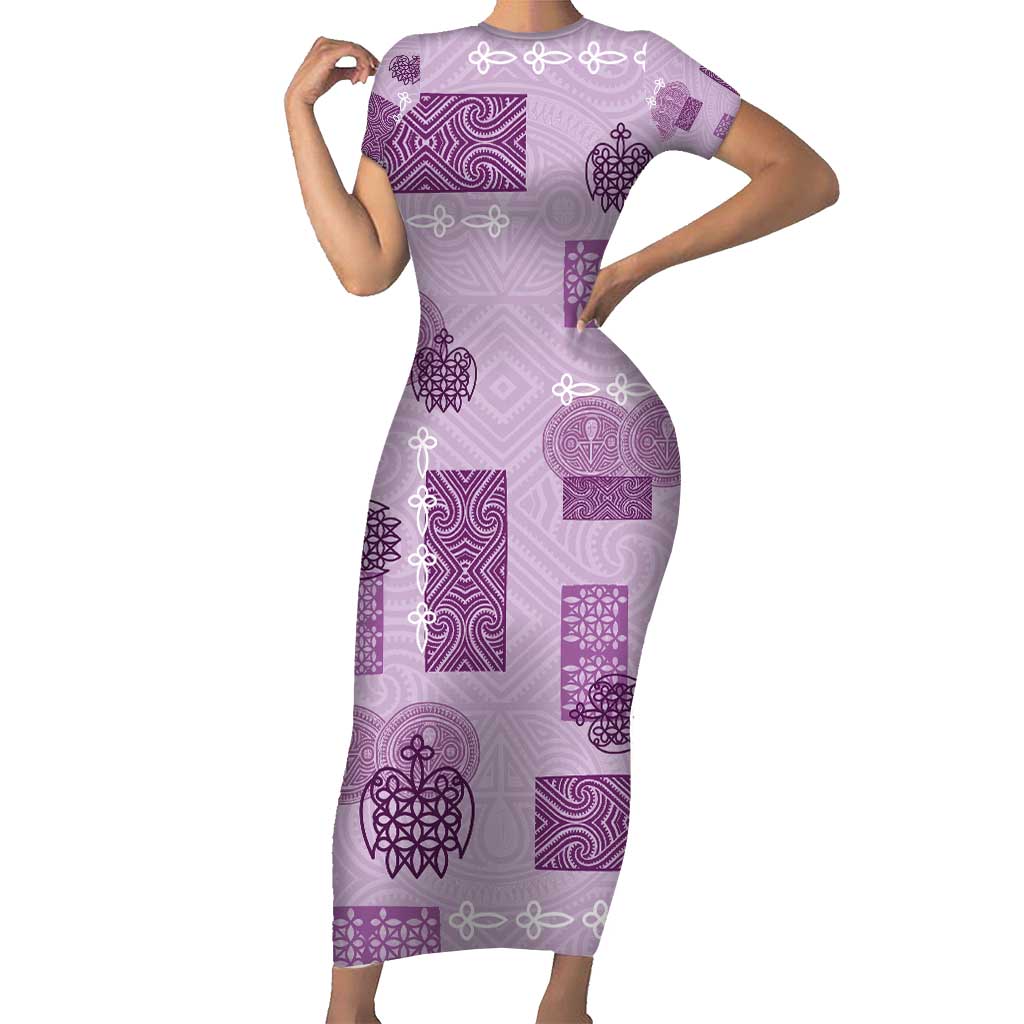 Vintage Lapita Short Sleeve Bodycon Dress Iconic Double Face Pattern Violet