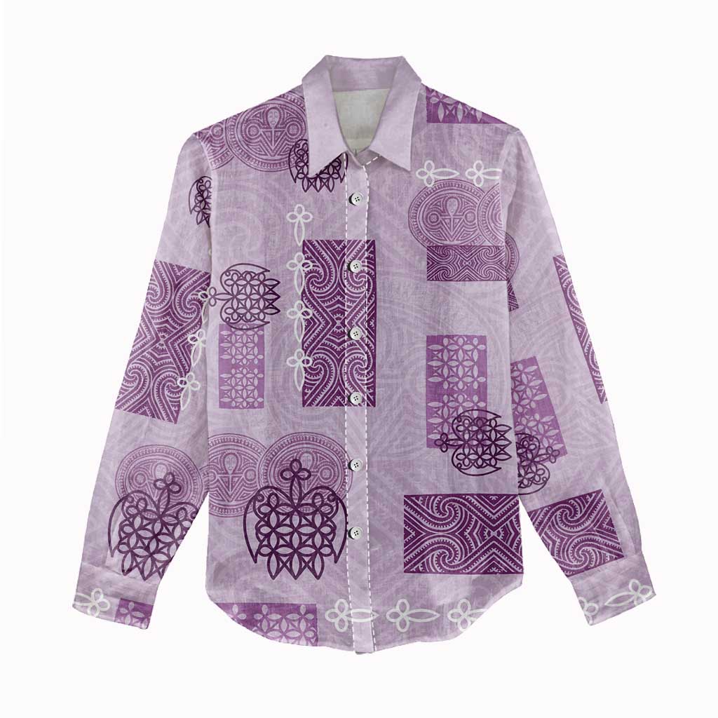 Vintage Lapita Women Casual Shirt Iconic Double Face Pattern Violet LT05 - Polynesian Pride