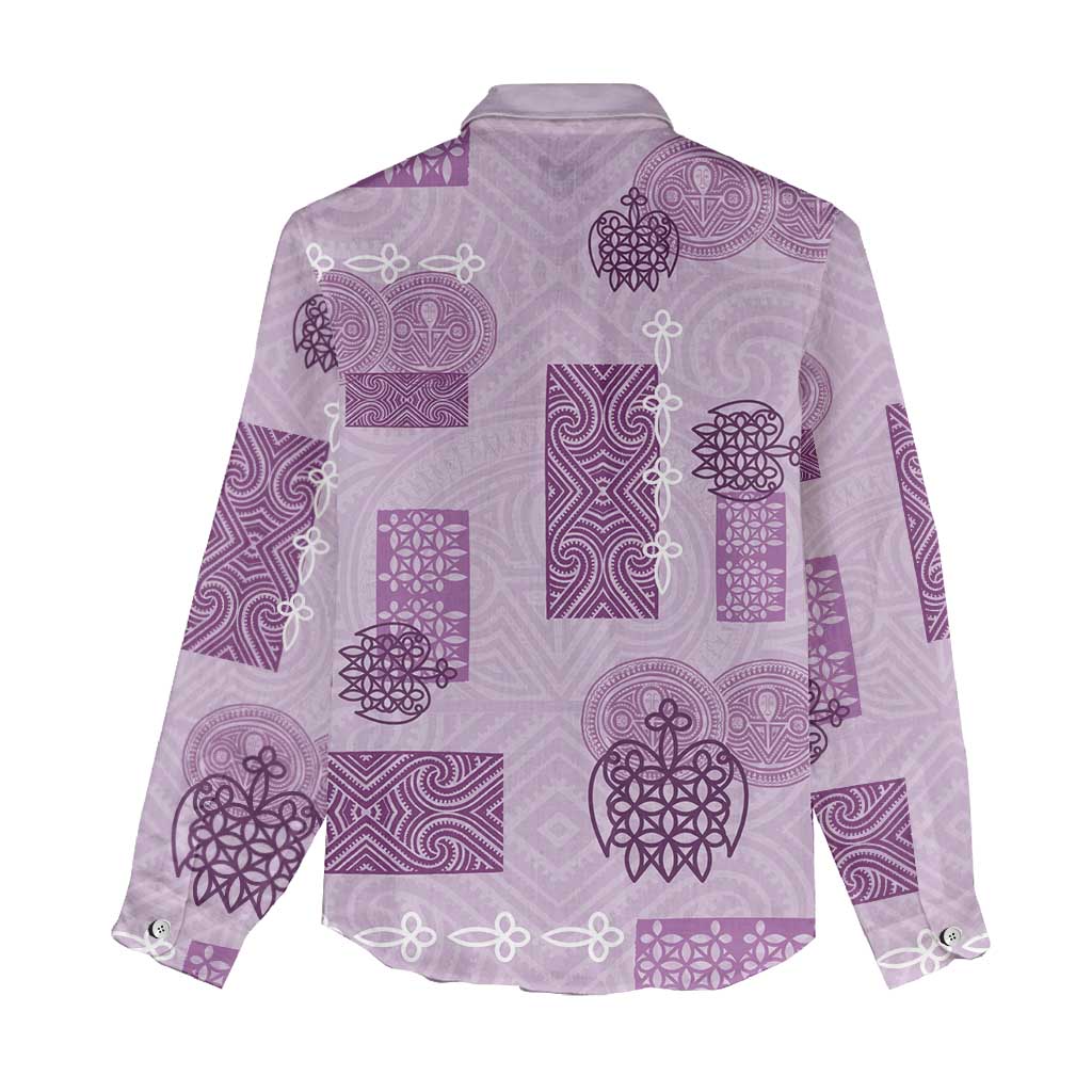 Vintage Lapita Women Casual Shirt Iconic Double Face Pattern Violet LT05 - Polynesian Pride