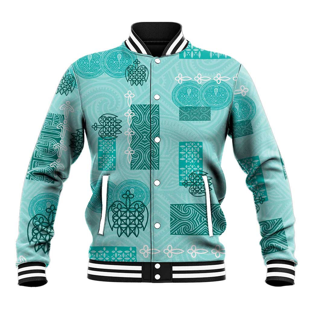 Vintage Lapita Baseball Jacket Iconic Double Face Pattern Turquoise LT05 Unisex Turquoise - Polynesian Pride