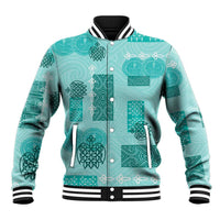 Vintage Lapita Baseball Jacket Iconic Double Face Pattern Turquoise LT05 Unisex Turquoise - Polynesian Pride
