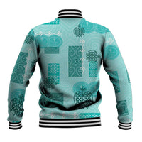 Vintage Lapita Baseball Jacket Iconic Double Face Pattern Turquoise LT05 - Polynesian Pride