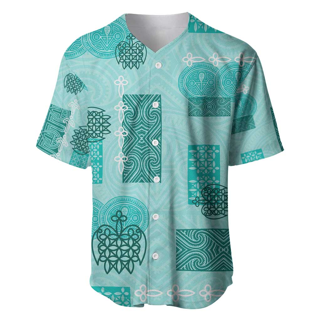 Vintage Lapita Baseball Jersey Iconic Double Face Pattern Turquoise LT05 Turquoise - Polynesian Pride