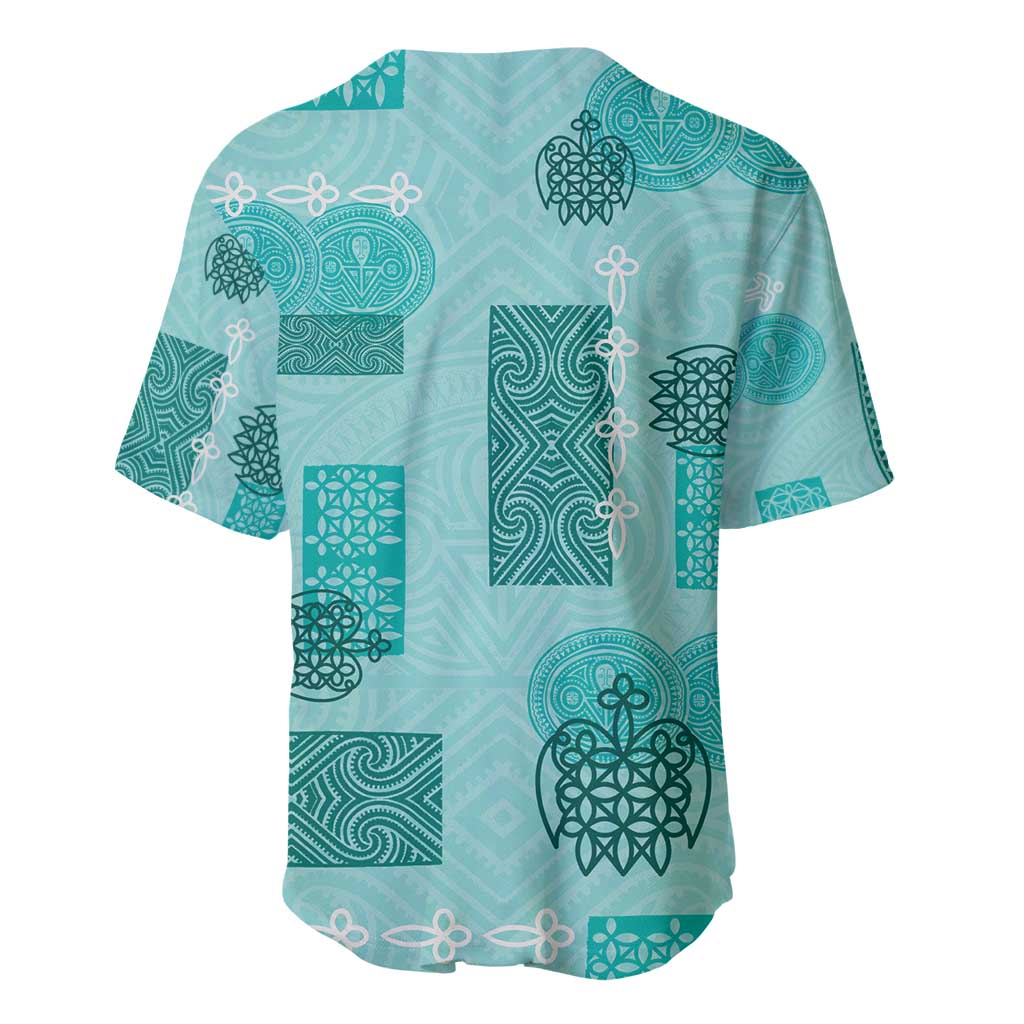 Vintage Lapita Baseball Jersey Iconic Double Face Pattern Turquoise LT05 - Polynesian Pride