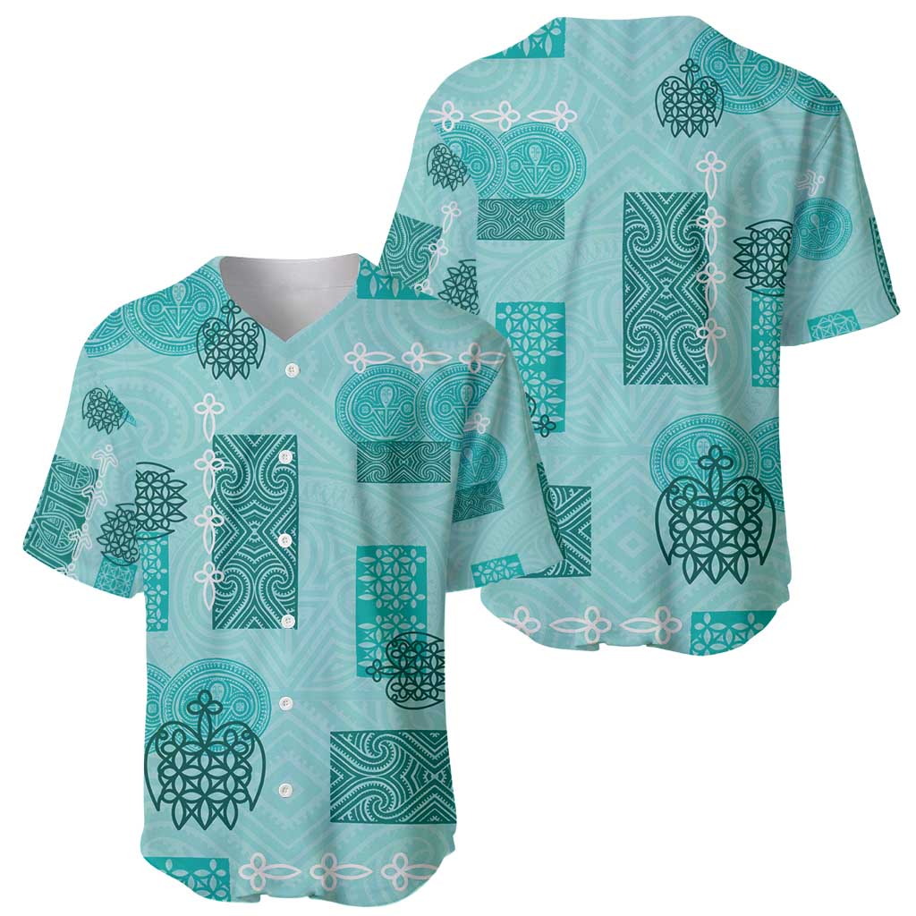 Vintage Lapita Baseball Jersey Iconic Double Face Pattern Turquoise LT05 - Polynesian Pride