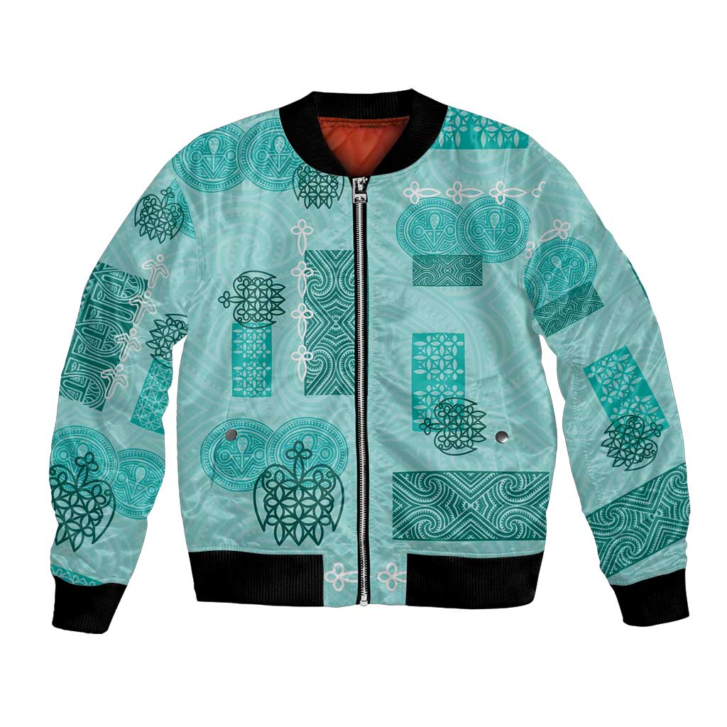 Vintage Lapita Bomber Jacket Iconic Double Face Pattern Turquoise LT05 Unisex Turquoise - Polynesian Pride
