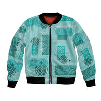 Vintage Lapita Bomber Jacket Iconic Double Face Pattern Turquoise LT05 Unisex Turquoise - Polynesian Pride