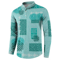 Vintage Lapita Button Sweatshirt Iconic Double Face Pattern Turquoise LT05 - Polynesian Pride