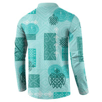 Vintage Lapita Button Sweatshirt Iconic Double Face Pattern Turquoise LT05 - Polynesian Pride