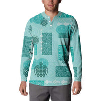 Vintage Lapita Button Sweatshirt Iconic Double Face Pattern Turquoise LT05 - Polynesian Pride