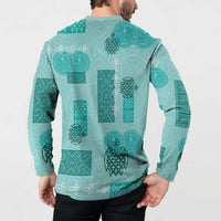 Vintage Lapita Button Sweatshirt Iconic Double Face Pattern Turquoise LT05 - Polynesian Pride