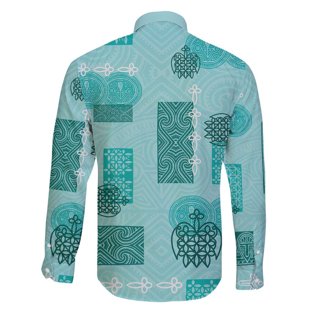 Vintage Lapita Family Matching Long Sleeve Bodycon Dress and Hawaiian Shirt Iconic Double Face Pattern Turquoise LT05 - Polynesian Pride
