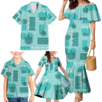 Vintage Lapita Family Matching Mermaid Dress and Hawaiian Shirt Iconic Double Face Pattern Turquoise LT05 - Polynesian Pride