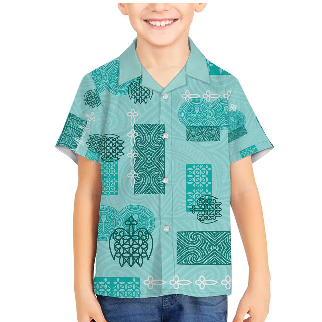 Vintage Lapita Family Matching Mermaid Dress and Hawaiian Shirt Iconic Double Face Pattern Turquoise LT05 Son's Shirt Turquoise - Polynesian Pride