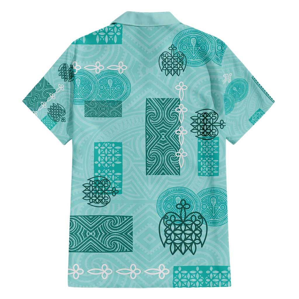 Vintage Lapita Family Matching Short Sleeve Bodycon Dress and Hawaiian Shirt Iconic Double Face Pattern Turquoise LT05 - Polynesian Pride