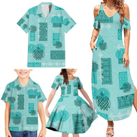 Vintage Lapita Family Matching Summer Maxi Dress and Hawaiian Shirt Iconic Double Face Pattern Turquoise LT05 - Polynesian Pride