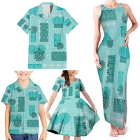Vintage Lapita Family Matching Tank Maxi Dress and Hawaiian Shirt Iconic Double Face Pattern Turquoise LT05 - Polynesian Pride