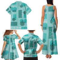 Vintage Lapita Family Matching Tank Maxi Dress and Hawaiian Shirt Iconic Double Face Pattern Turquoise LT05 - Polynesian Pride