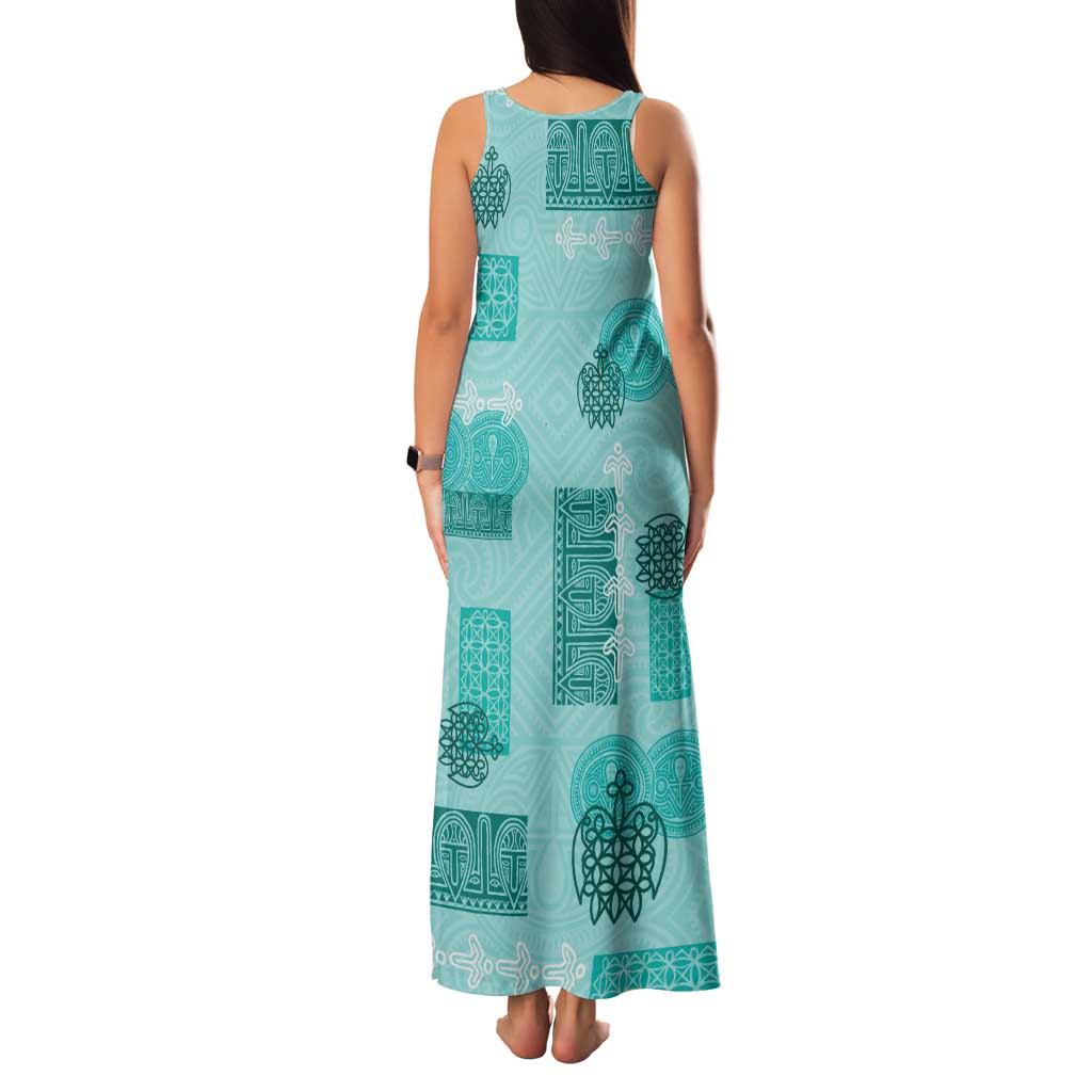 Vintage Lapita Family Matching Tank Maxi Dress and Hawaiian Shirt Iconic Double Face Pattern Turquoise LT05 - Polynesian Pride