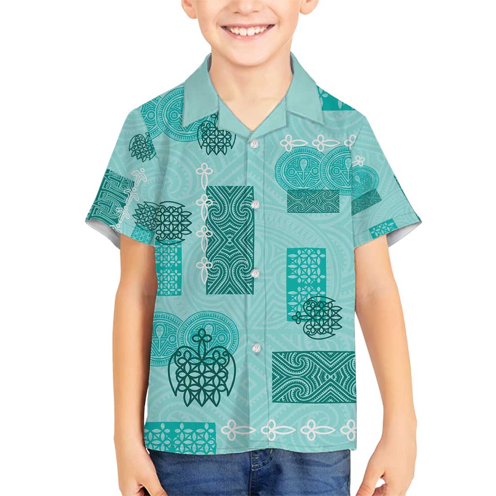 Vintage Lapita Family Matching Tank Maxi Dress and Hawaiian Shirt Iconic Double Face Pattern Turquoise LT05 Son's Shirt Turquoise - Polynesian Pride