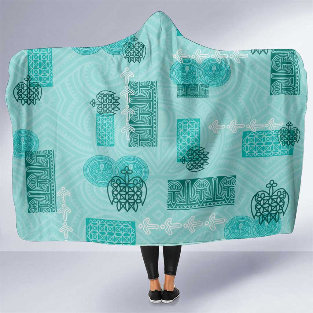 Vintage Lapita Hooded Blanket Iconic Double Face Pattern Turquoise