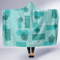 Vintage Lapita Hooded Blanket Iconic Double Face Pattern Turquoise