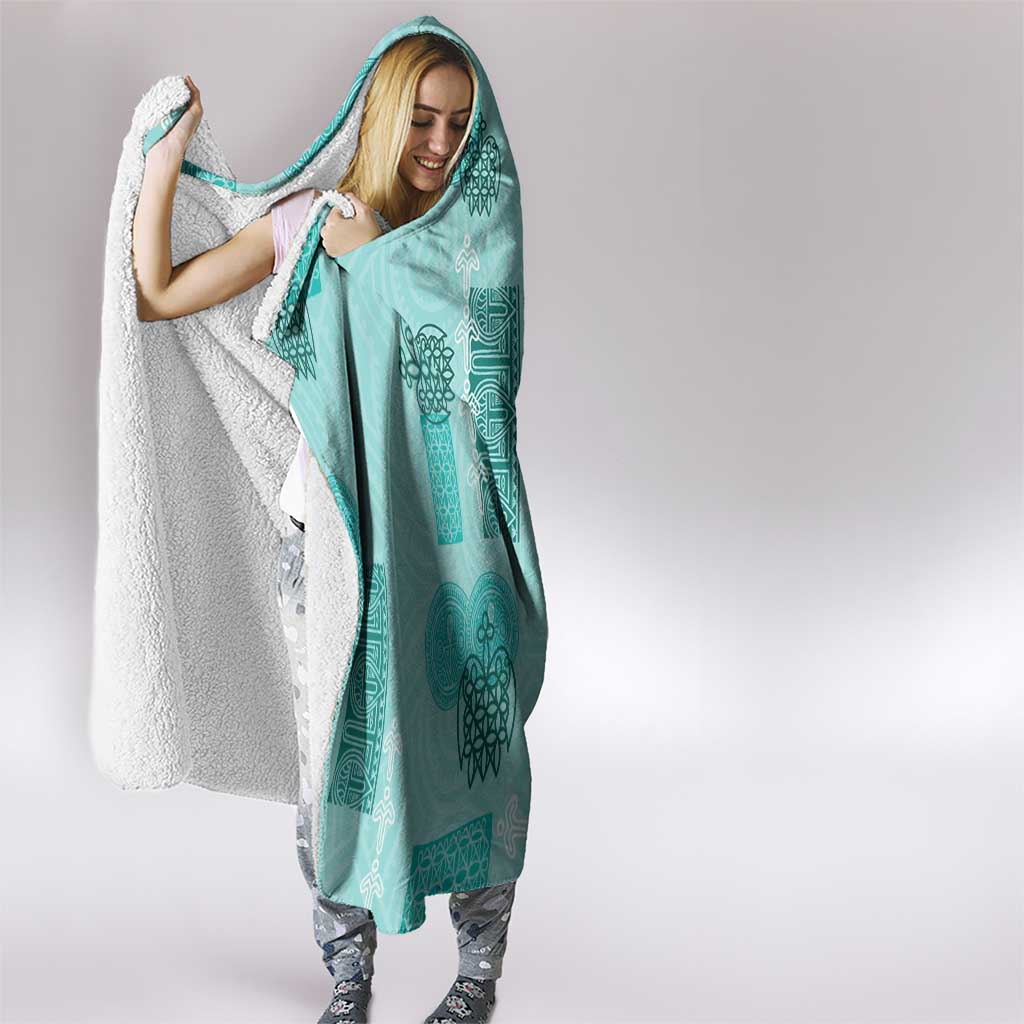 Vintage Lapita Hooded Blanket Iconic Double Face Pattern Turquoise