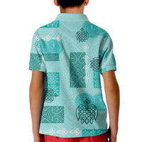 Vintage Lapita Kid Polo Shirt Iconic Double Face Pattern Turquoise LT05 - Polynesian Pride