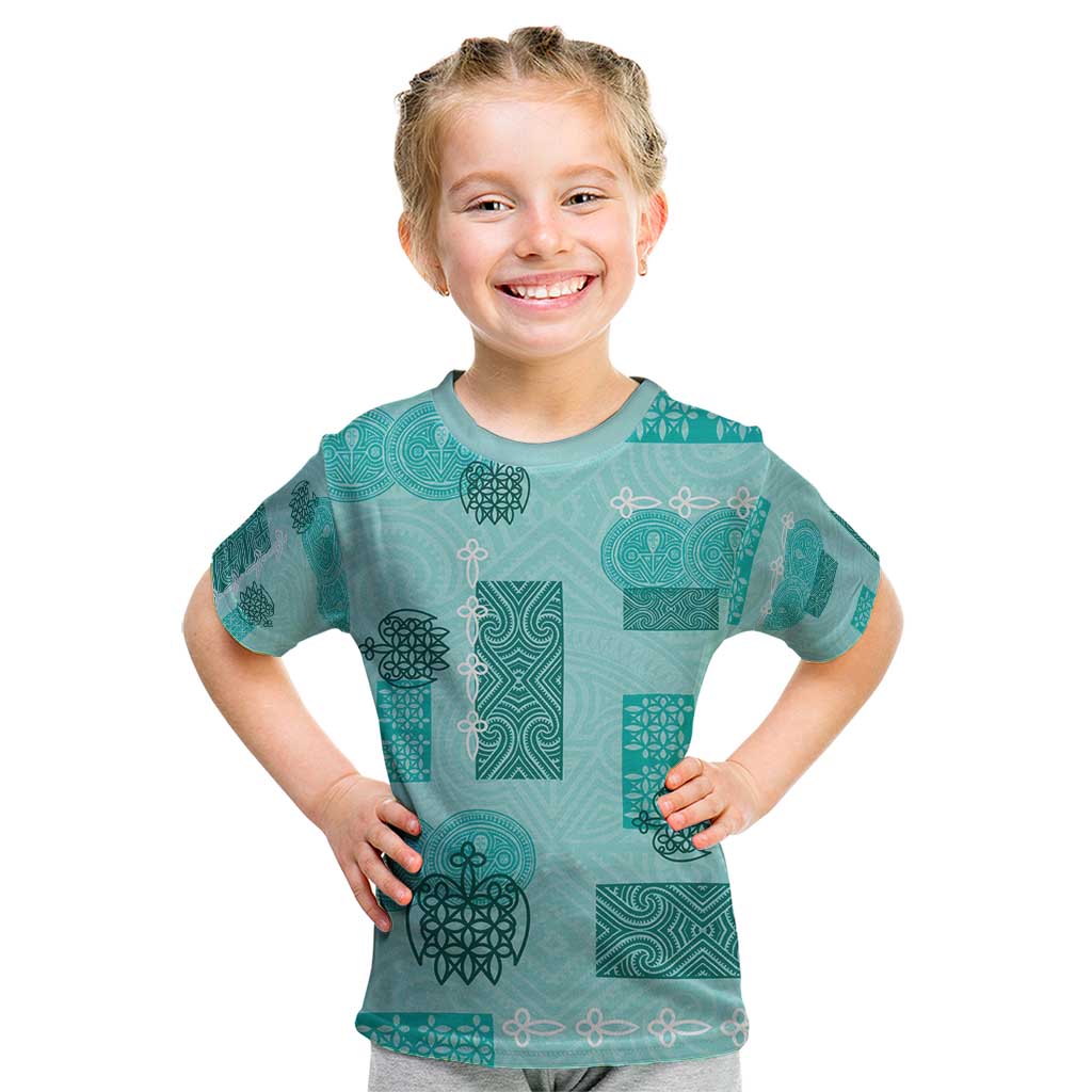 Vintage Lapita Kid T Shirt Iconic Double Face Pattern Turquoise LT05 Turquoise - Polynesian Pride