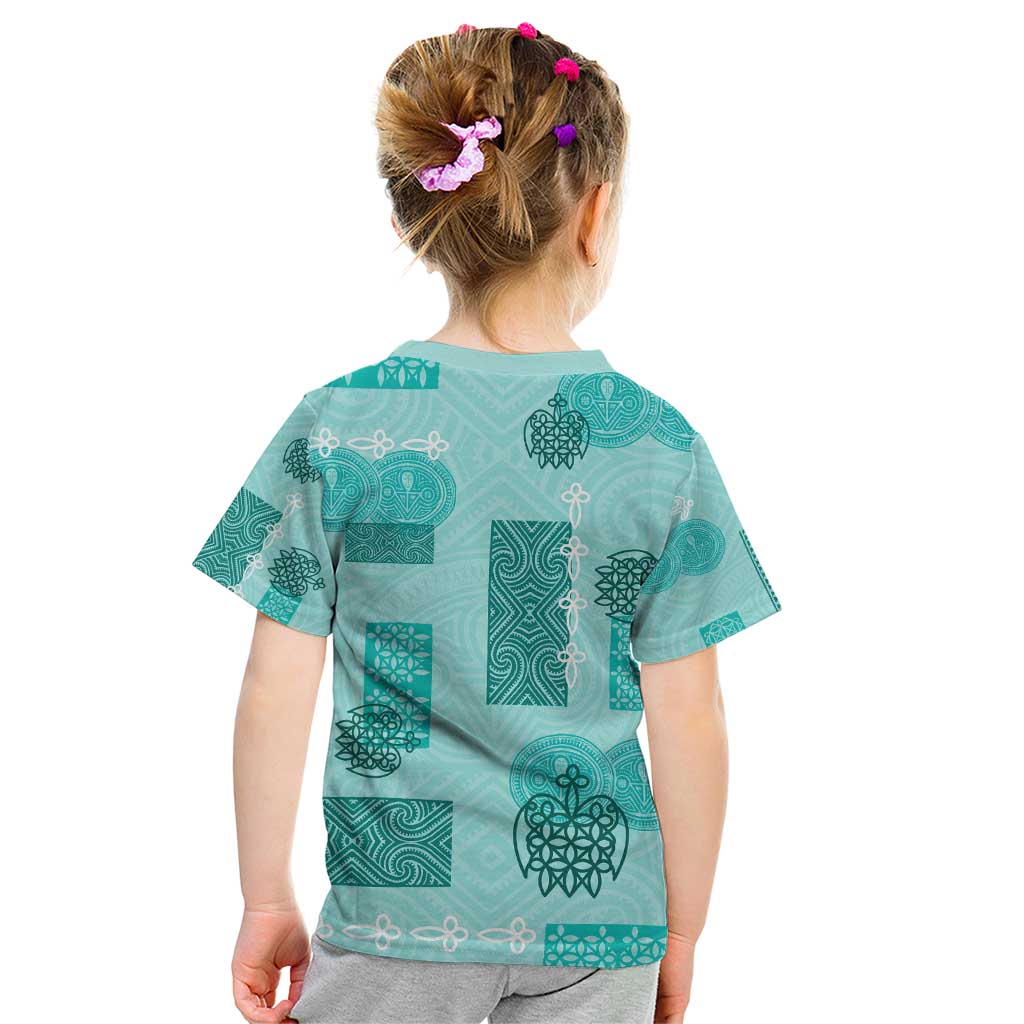 Vintage Lapita Kid T Shirt Iconic Double Face Pattern Turquoise LT05 - Polynesian Pride