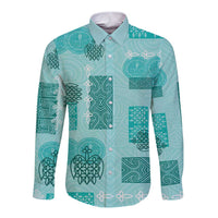 Vintage Lapita Long Sleeve Button Shirt Iconic Double Face Pattern Turquoise LT05 Unisex Turquoise - Polynesian Pride