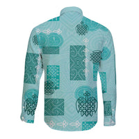 Vintage Lapita Long Sleeve Button Shirt Iconic Double Face Pattern Turquoise LT05 - Polynesian Pride