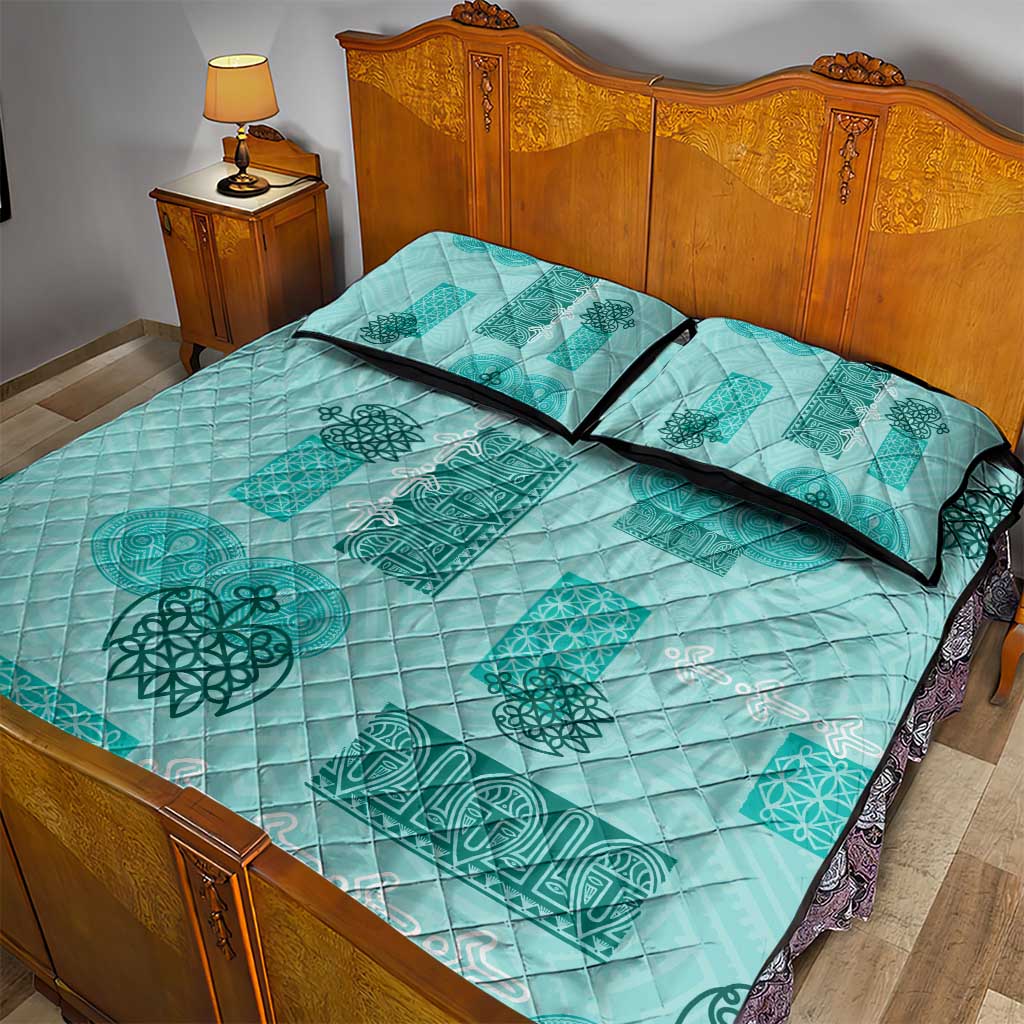 Vintage Lapita Quilt Bed Set Iconic Double Face Pattern Turquoise