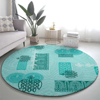 Vintage Lapita Round Carpet Iconic Double Face Pattern Turquoise