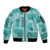 Vintage Lapita Sleeve Zip Bomber Jacket Iconic Double Face Pattern Turquoise LT05 Unisex Turquoise - Polynesian Pride