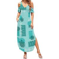 Vintage Lapita Summer Maxi Dress Iconic Double Face Pattern Turquoise LT05