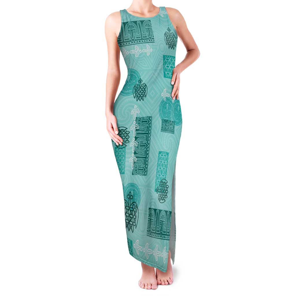 Vintage Lapita Tank Maxi Dress Iconic Double Face Pattern Turquoise LT05