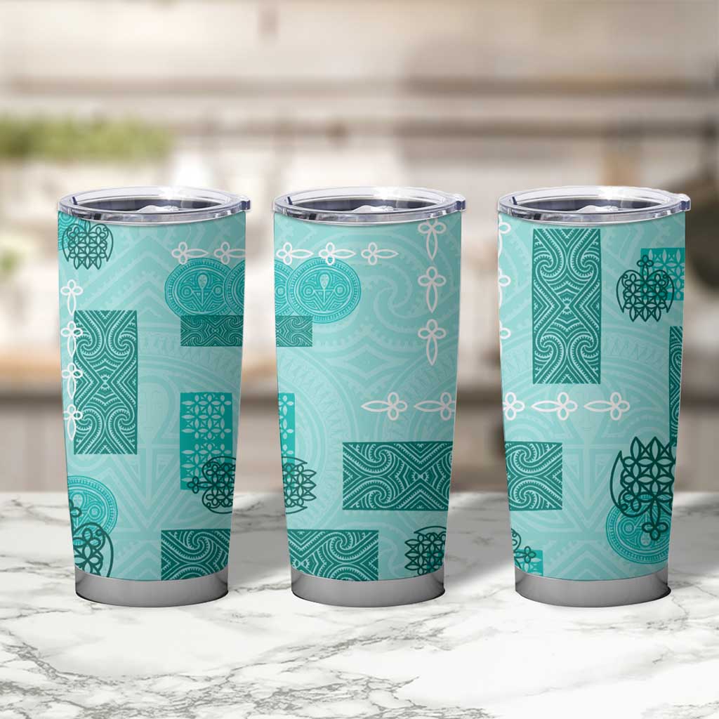 Vintage Lapita Tumbler Cup Iconic Double Face Pattern Turquoise LT05 - Polynesian Pride