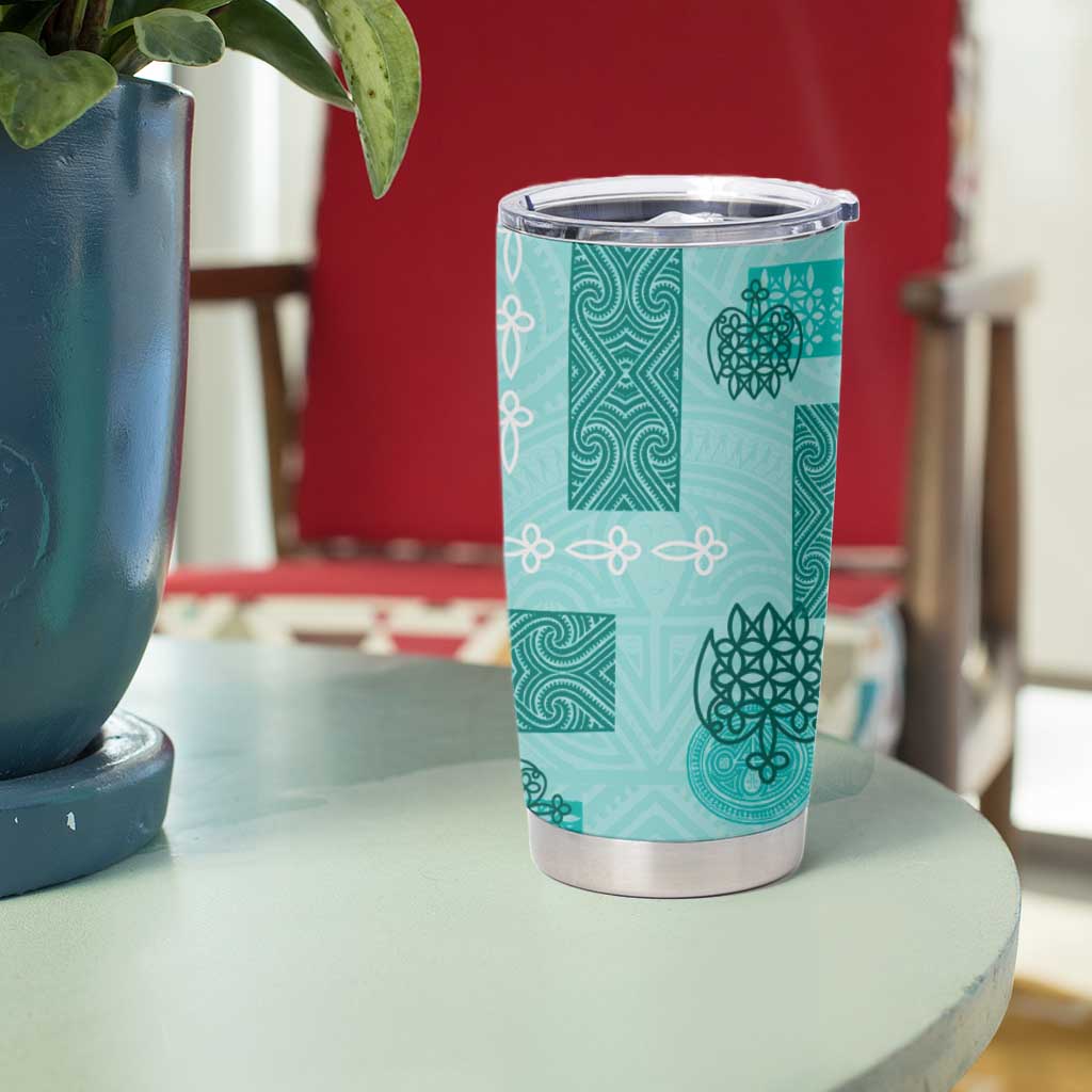 Vintage Lapita Tumbler Cup Iconic Double Face Pattern Turquoise LT05 - Polynesian Pride