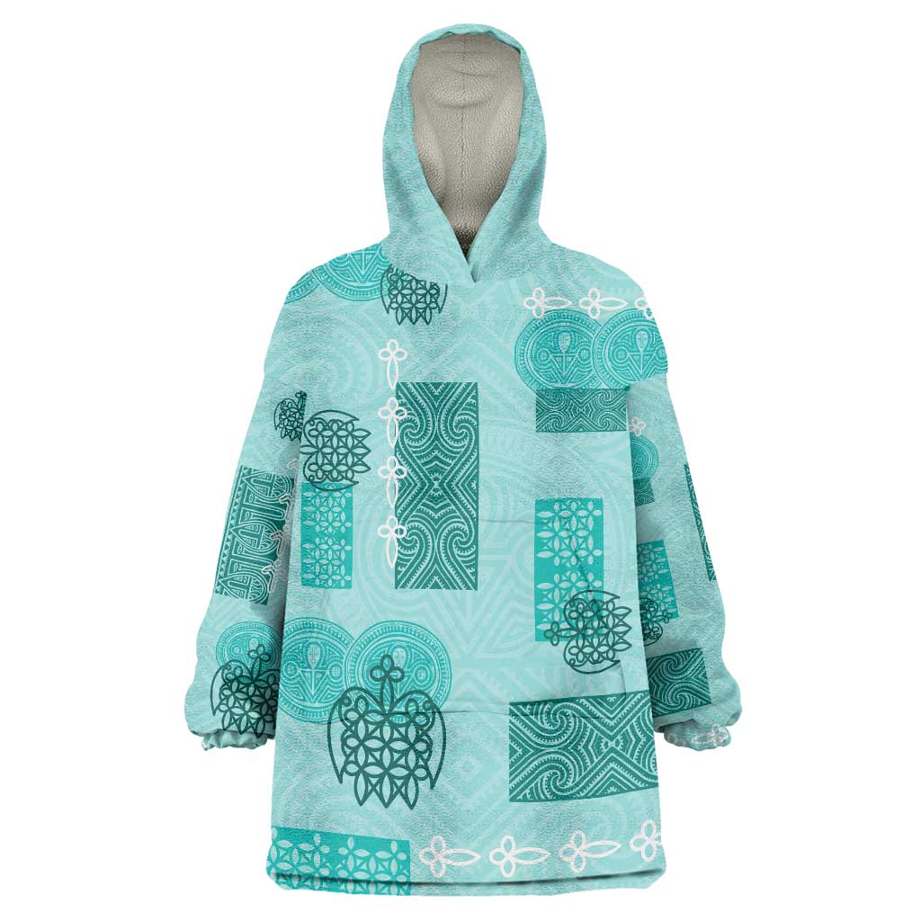 Vintage Lapita Wearable Blanket Hoodie Iconic Double Face Pattern Turquoise LT05