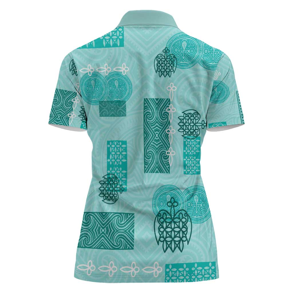 Vintage Lapita Women Polo Shirt Iconic Double Face Pattern Turquoise LT05