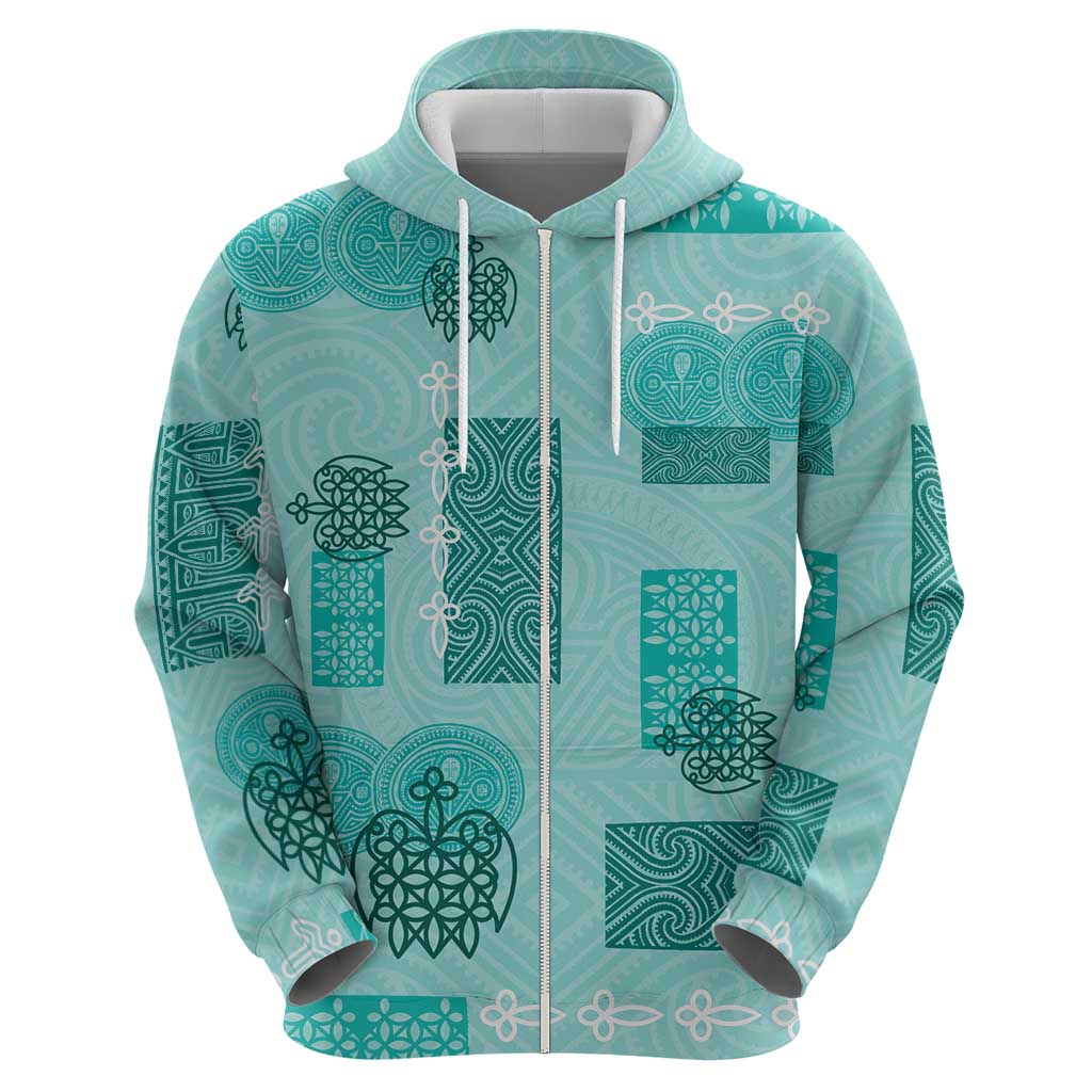 Vintage Lapita Zip Hoodie Iconic Double Face Pattern Turquoise LT05