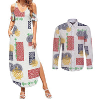 Vintage Lapita Couples Matching Summer Maxi Dress and Long Sleeve Button Shirt Iconic Double Face Pattern