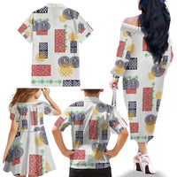 Vintage Lapita Family Matching Off The Shoulder Long Sleeve Dress and Hawaiian Shirt Iconic Double Face Pattern