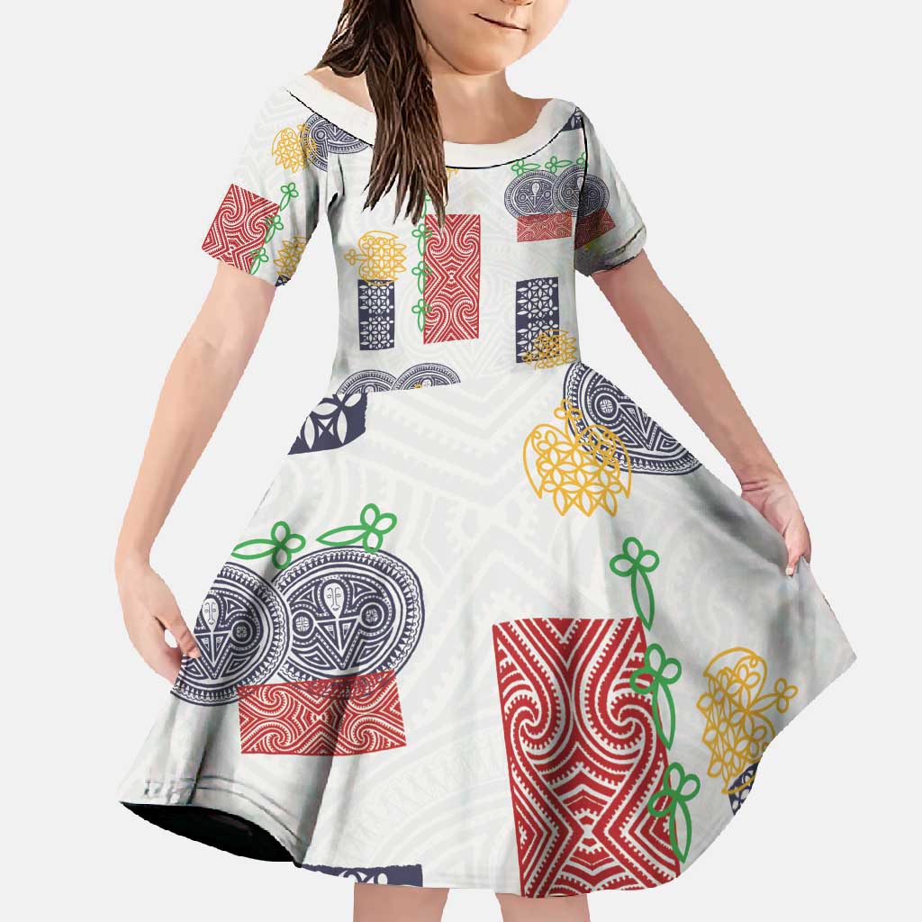 Vintage Lapita Family Matching Summer Maxi Dress and Hawaiian Shirt Iconic Double Face Pattern LT05 Daughter's Dress Colorful - Polynesian Pride