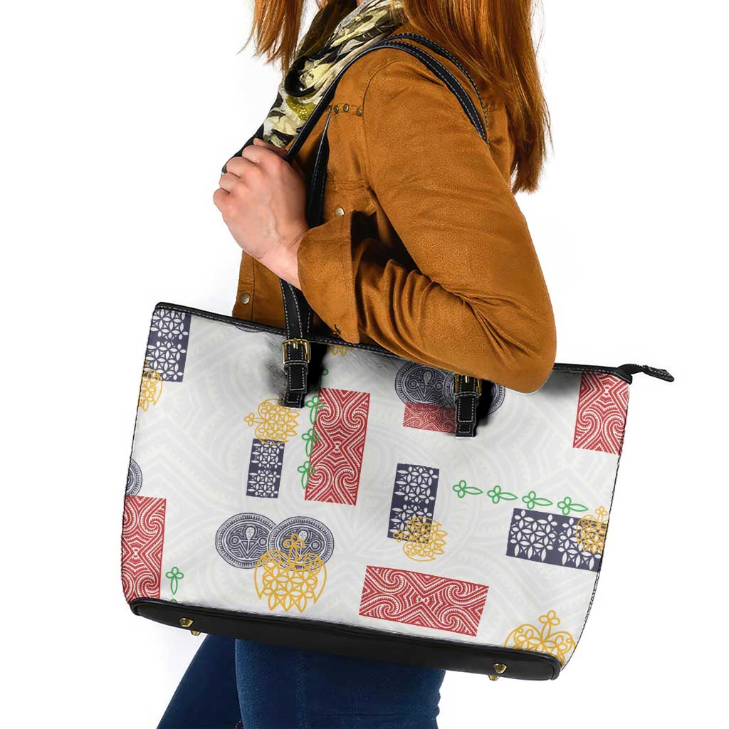 Vintage Lapita Leather Tote Bag Iconic Double Face Pattern LT05 Colorful - Polynesian Pride