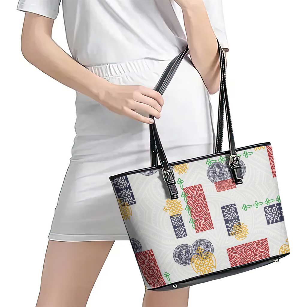 Vintage Lapita Leather Tote Bag Iconic Double Face Pattern LT05 - Polynesian Pride