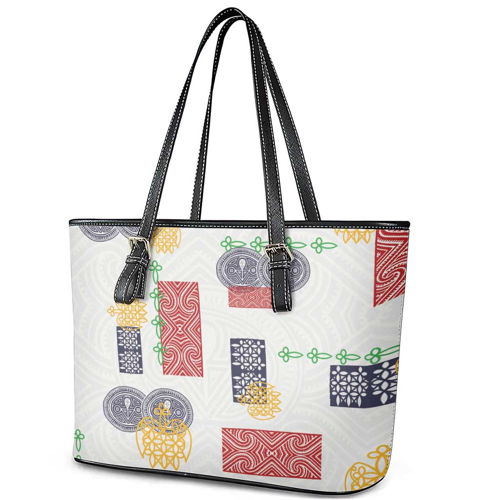 Vintage Lapita Leather Tote Bag Iconic Double Face Pattern LT05 - Polynesian Pride