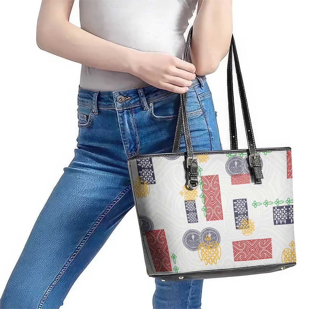 Vintage Lapita Leather Tote Bag Iconic Double Face Pattern LT05 - Polynesian Pride