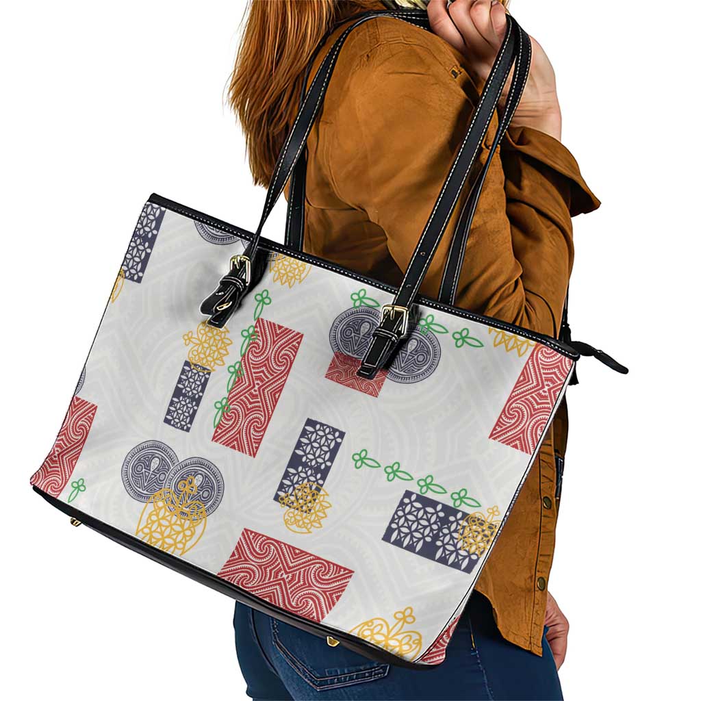 Vintage Lapita Leather Tote Bag Iconic Double Face Pattern LT05 - Polynesian Pride